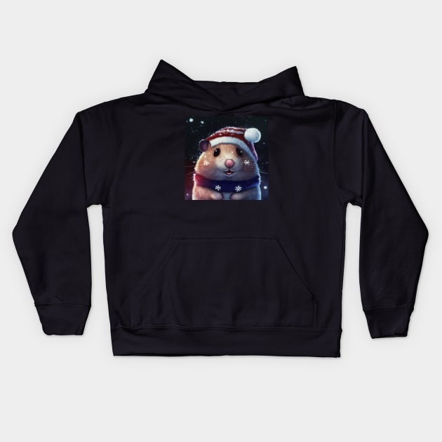 Cute Christmas Hamster Kids Hoodie by Art8085